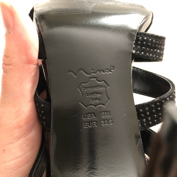 SOLD Nina Black Rhinestone Strappy Heels - Picture 3 of 6